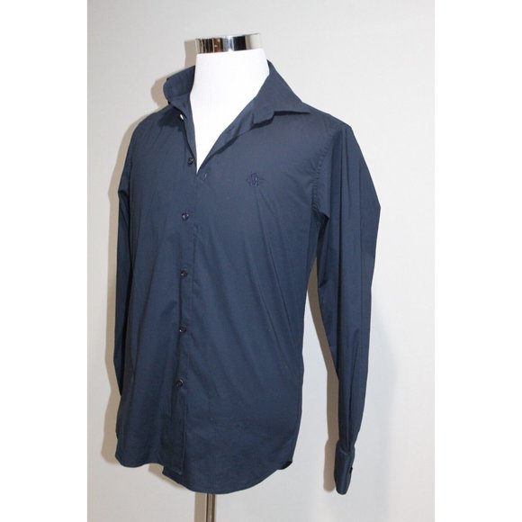 $350 Roberto Cavalli Men's Navy BlueCotton Stretch Dress Shirt Button Down 15.5 - Picture 6 of 7